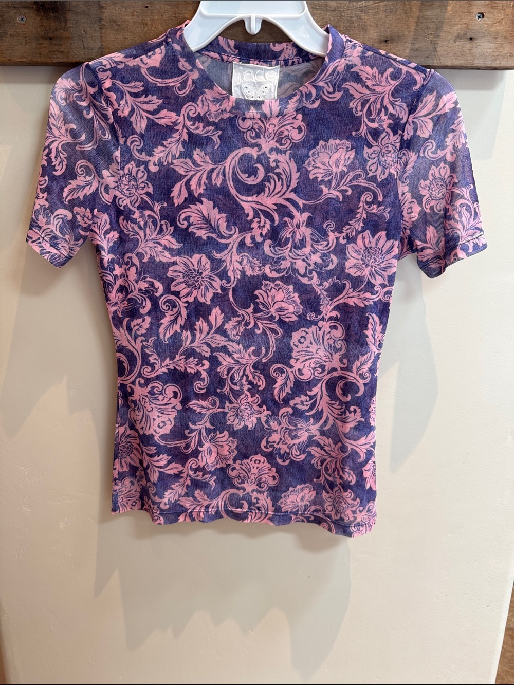 Johnny Was Pink and Purple Floral Short Sleeve Mesh Tee - S